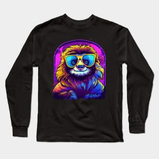 Synthwave Sloth Mullet Long Sleeve T-Shirt